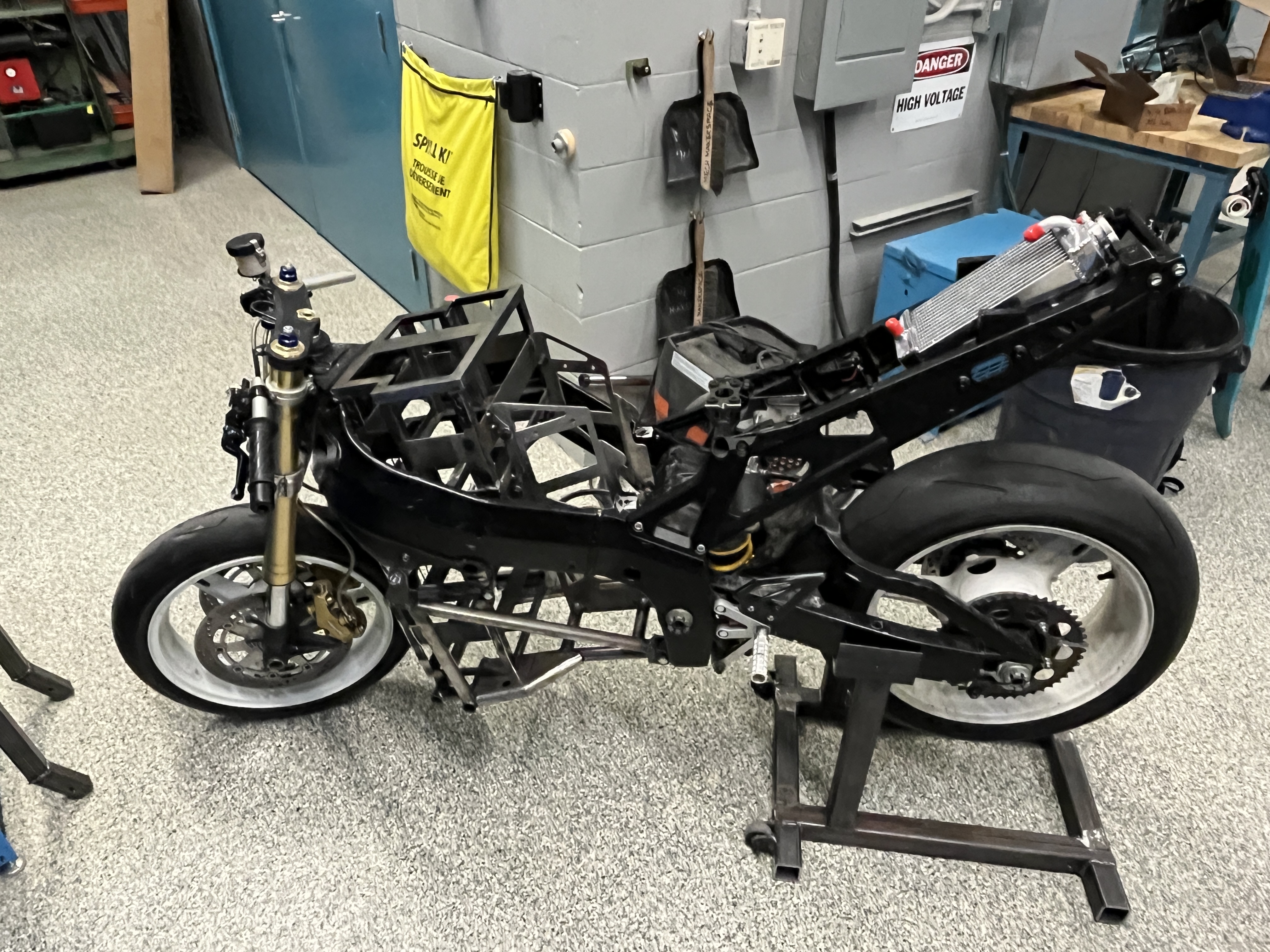 View of the Bike's Custom Subframe and Internals